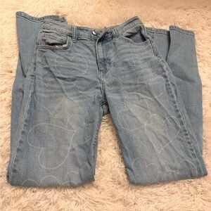 SO Light Blue Heart Pattern Straight Leg Jeans